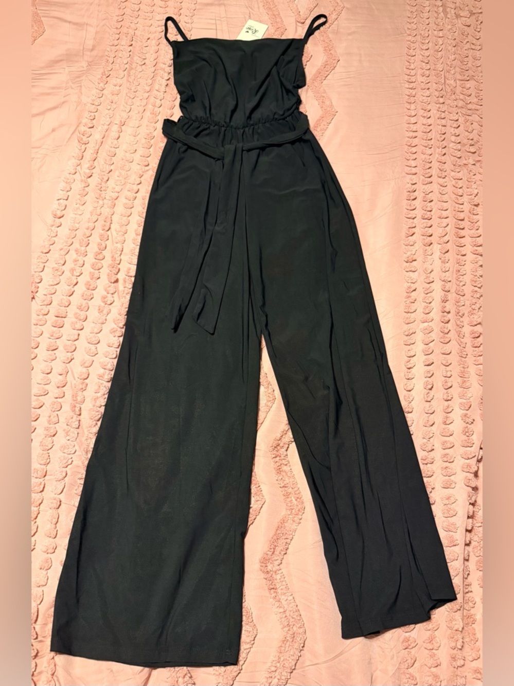 Women’s Black Wide-Leg Jumpsuit with Waist Tie